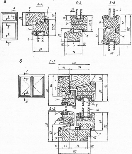 Оконные блоки сечения по притворам