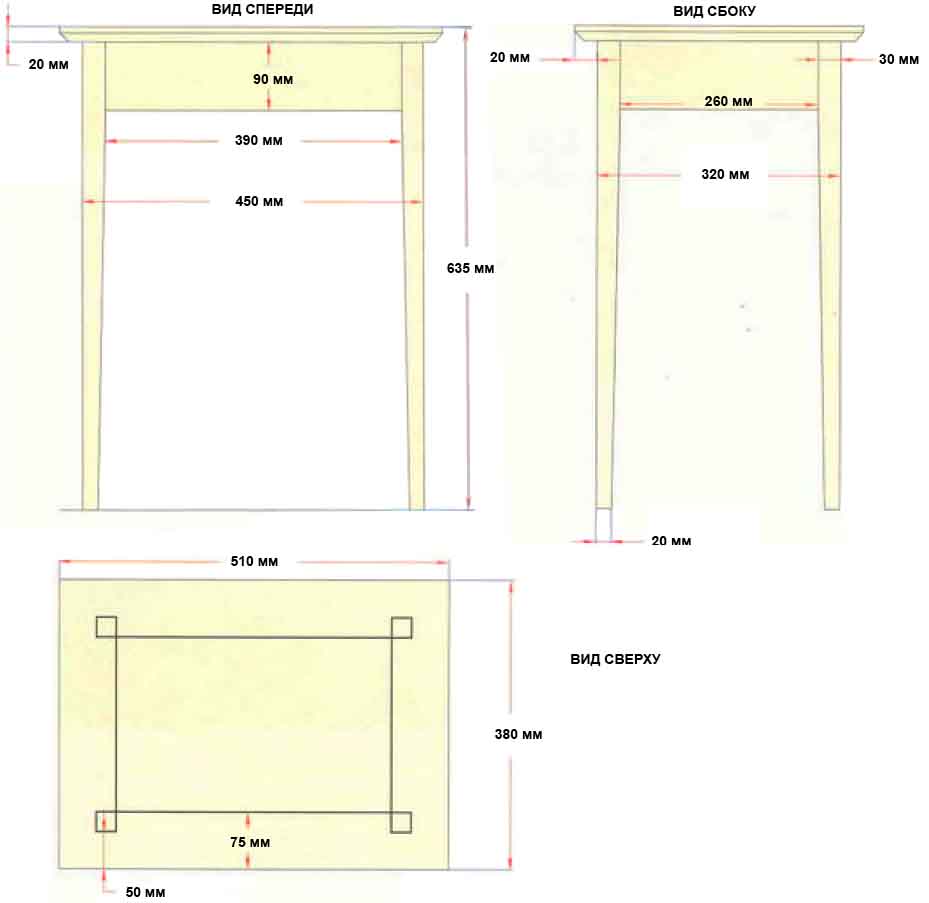 Схема сборки приставного столика из натурального дерева