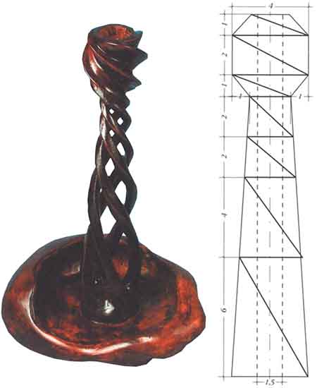 Прорезной подсвечник с основанием, выполненным ив березового капа
